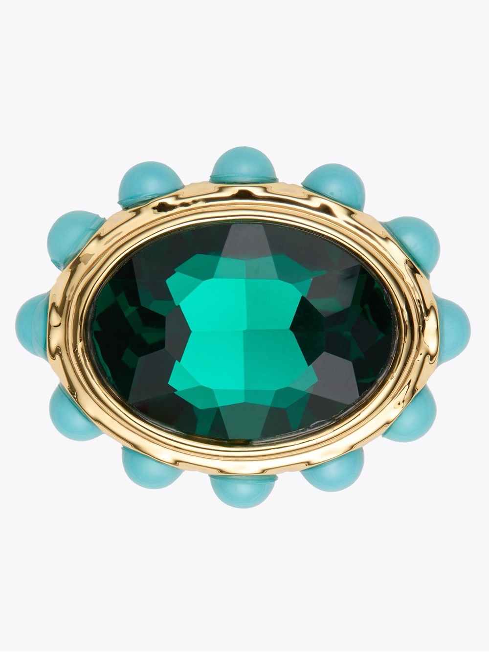 Kurt Geiger LondonGold-Tone Ring with Emerald Green Center and Turquoise Accents